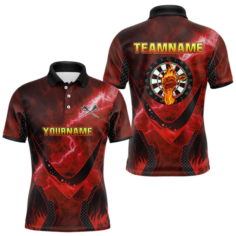 Blisscorners Lightning Red Flame Hand & Darts Men's Darts Shirt - Custom Name For Players LM3006