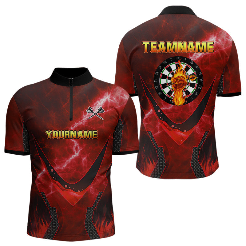Blisscorners Lightning Red Flame Hand & Darts Men's Darts Shirt - Custom Name For Players LM3006