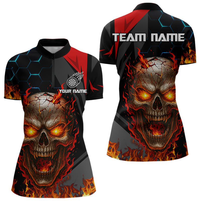 Blisscorners Flaming Skull Dartboard Red Black Darts Shirt For Men - Custom Name For Players MT2306
