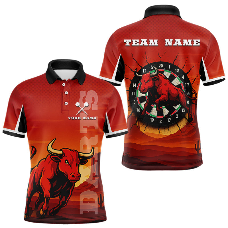 Blisscorners Red Rampage Bull & Cracked Dartboard Men's Darts Shirt - Custom Name For Players MT2306