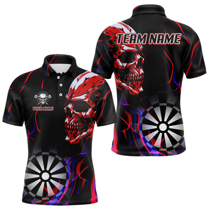 Blisscorners Red Skull And Dartboard Custom Darts Polo Shirts For Men, Darts Jersey MT707