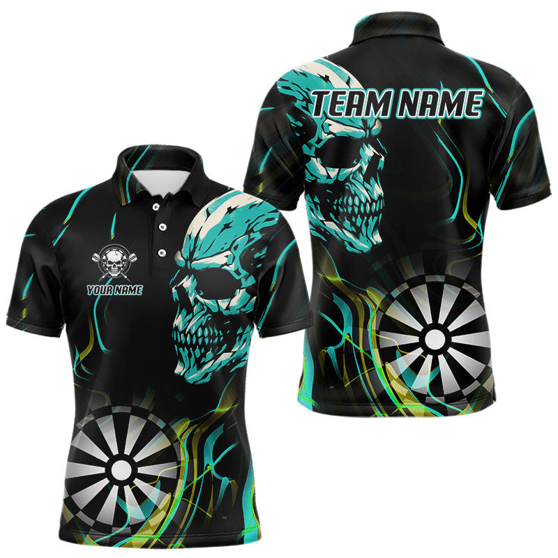 Blisscorners Turquoise Skull And Dartboard Custom Darts Polo Shirts For Men, Darts Jersey MT707