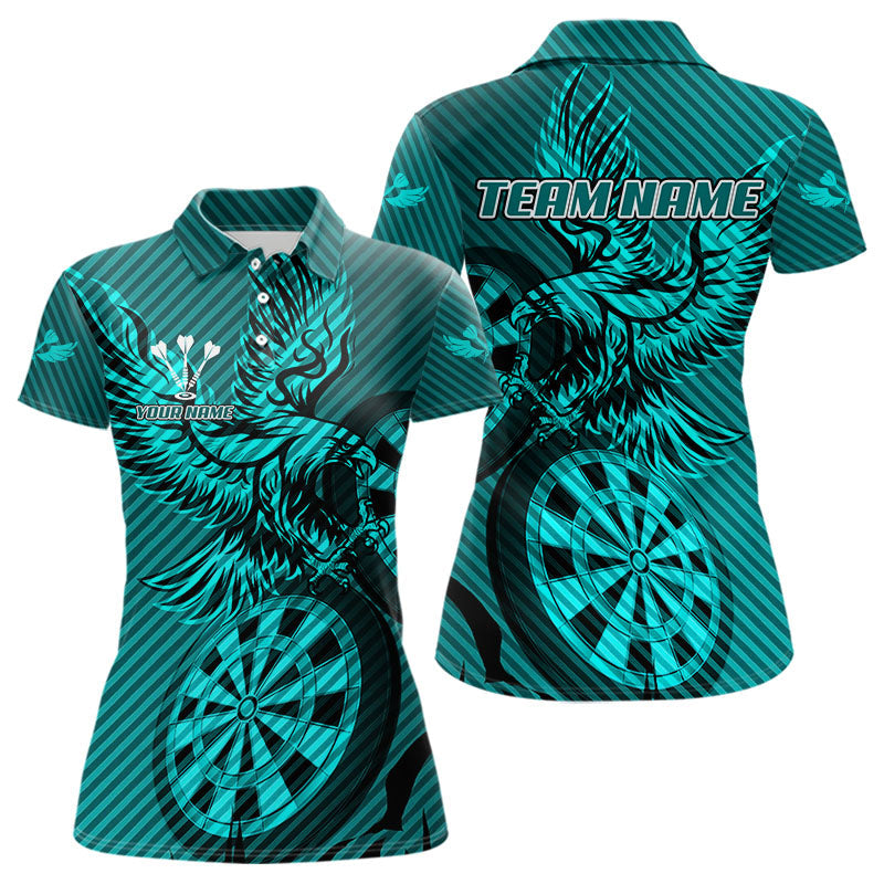 Blisscorners Custom Eagle & Dartboard Turquoise Stripes Dart Polo Shirts For Men, Dart Team Jerseys LM2007