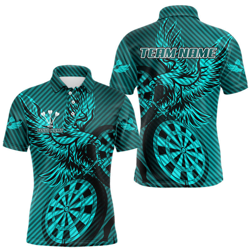 Blisscorners Custom Eagle & Dartboard Turquoise Stripes Dart Polo Shirts For Men, Dart Team Jerseys LM2007