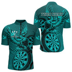 Blisscorners Custom Eagle & Dartboard Turquoise Stripes Dart Polo Shirts For Men, Dart Team Jerseys LM2007