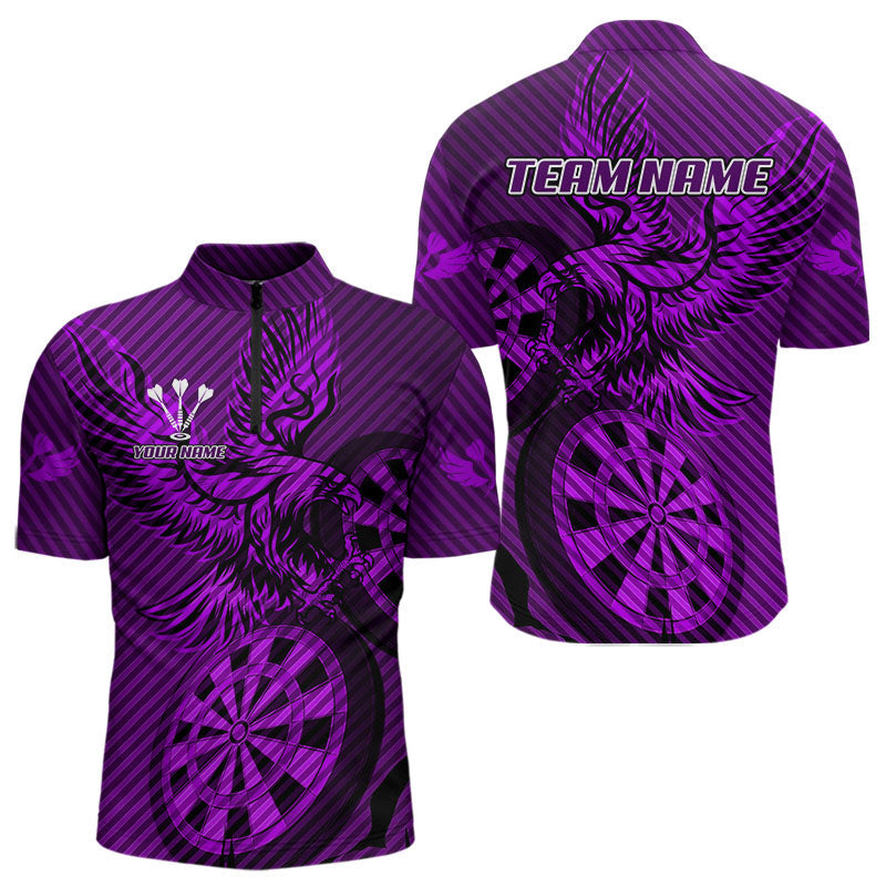 Blisscorners Custom Eagle & Dartboard Purple Stripes Dart Polo Shirts For Men, Dart Team Jerseys LM2007