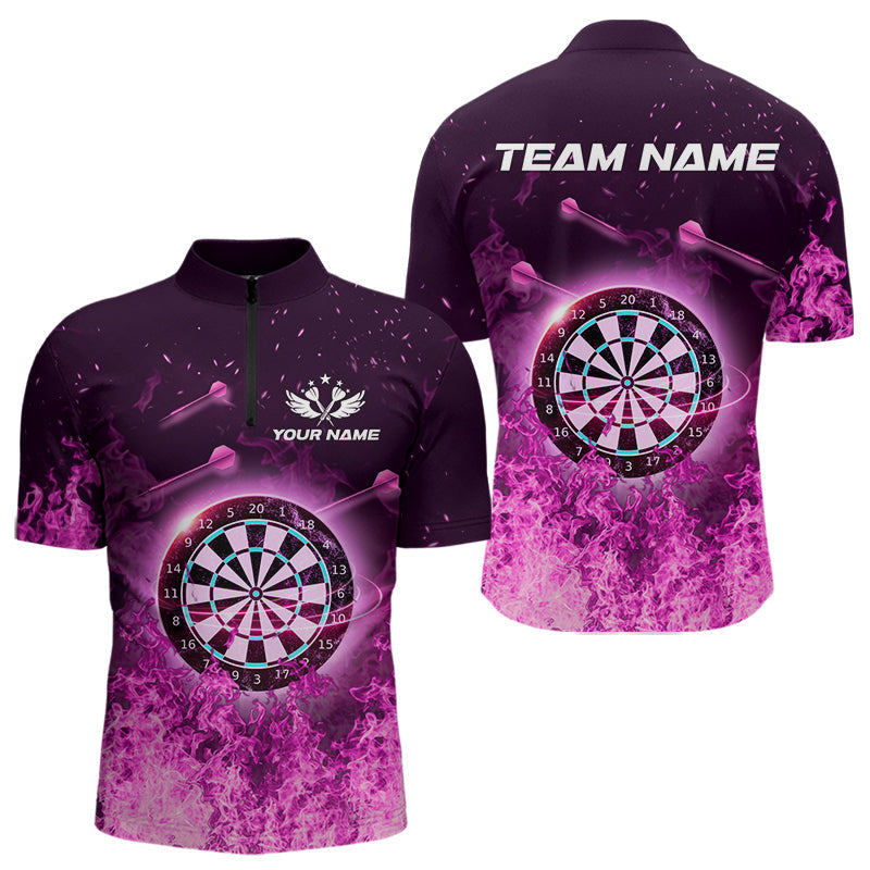 Blisscorners Personalized Pink Flame Dartboard Custom Dart Polo Shirts For Men, Dart Team Jerseys LM2007