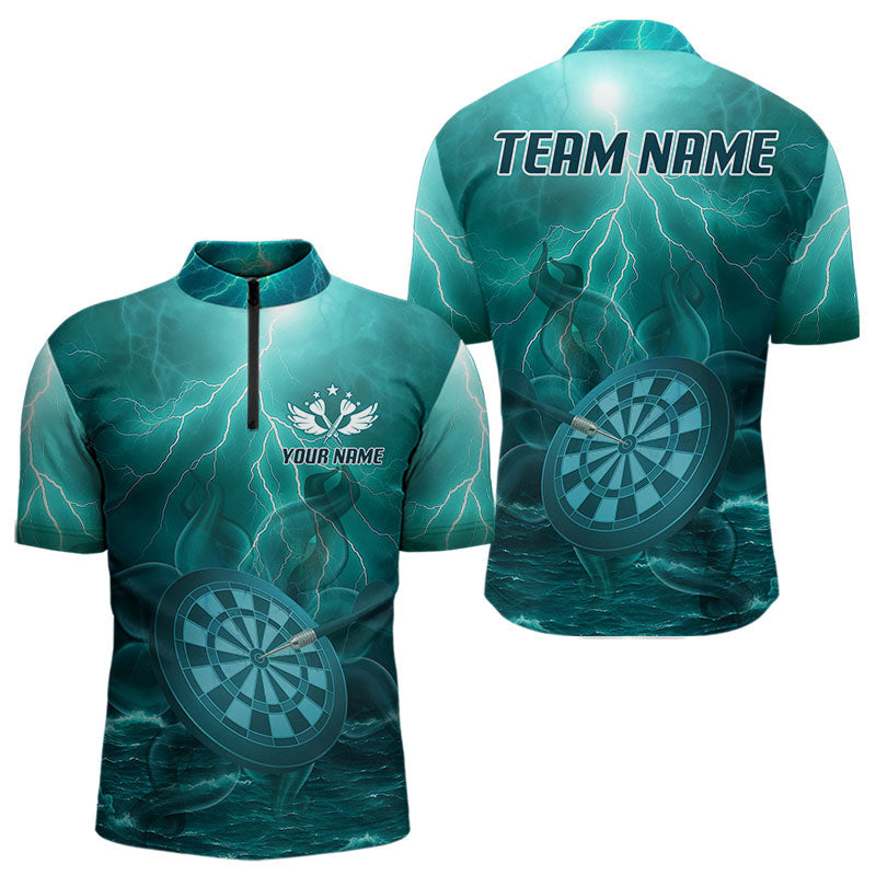 Blisscorners Thunder Dartboard In The Ocean Turquoise Darts Shirt For Men - Custom Name & Team LM3006