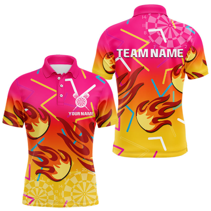 Blisscorners Flames In Vibrant Pink & Yellow Darts Funny Shirt For Men - Custom Team Name LM1625