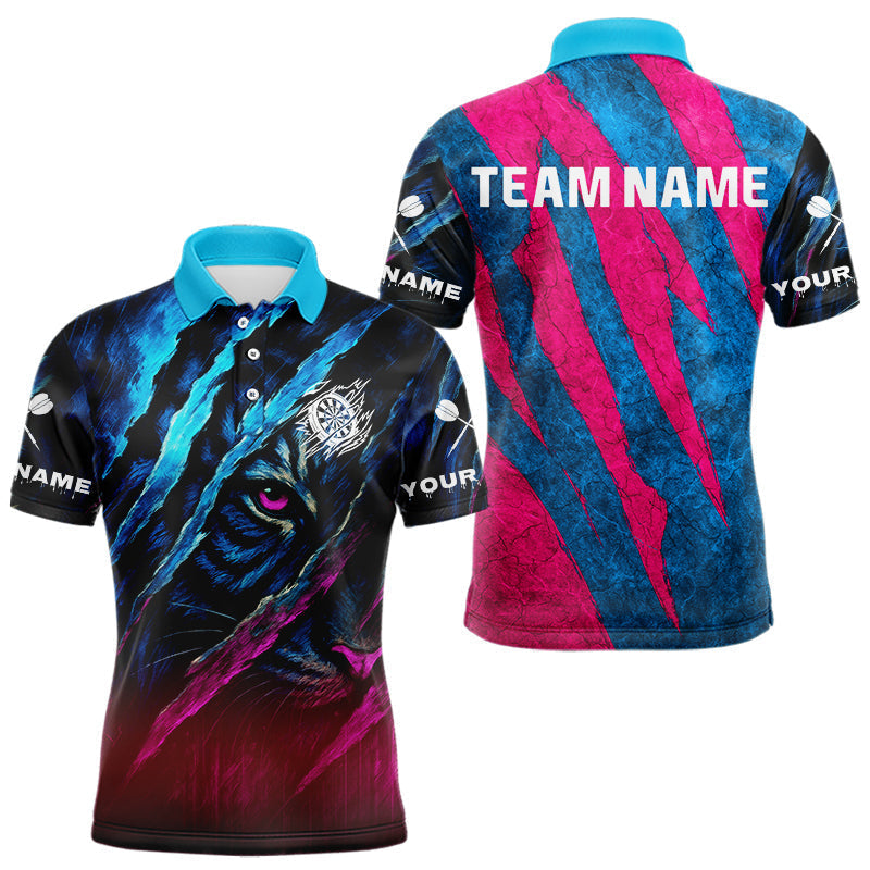 Blisscorners Blue & Pink Claw Scratch Fierce Tiger Darts Shirt For Men - Custom Team Name LM1625