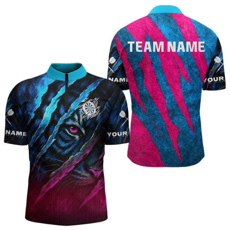 Blisscorners Blue & Pink Claw Scratch Fierce Tiger Darts Shirt For Men - Custom Team Name LM1625