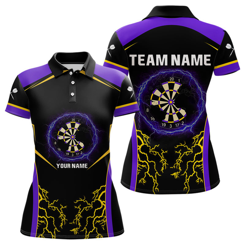 Blisscorners Yellow And Purple Lightning Scratched Dartboard Darts Shirt For Men - Custom Name LM1625