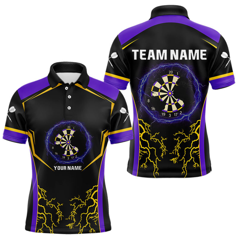 Blisscorners Yellow And Purple Lightning Scratched Dartboard Darts Shirt For Men - Custom Name LM1625