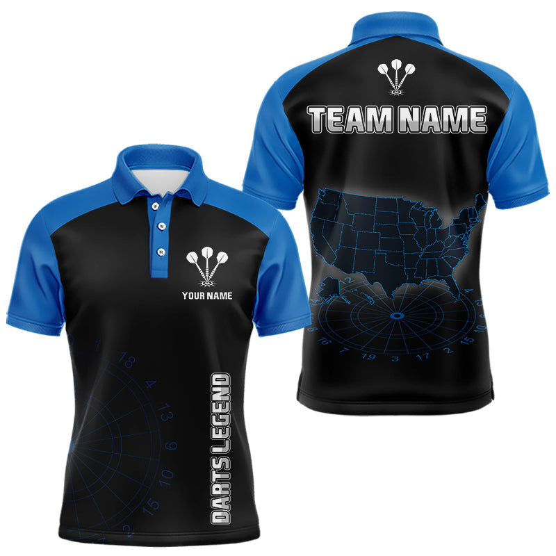 Blisscorners Navy Lightning US Map Dartboard Men's Darts Shirt - Custom Name For Dart Players