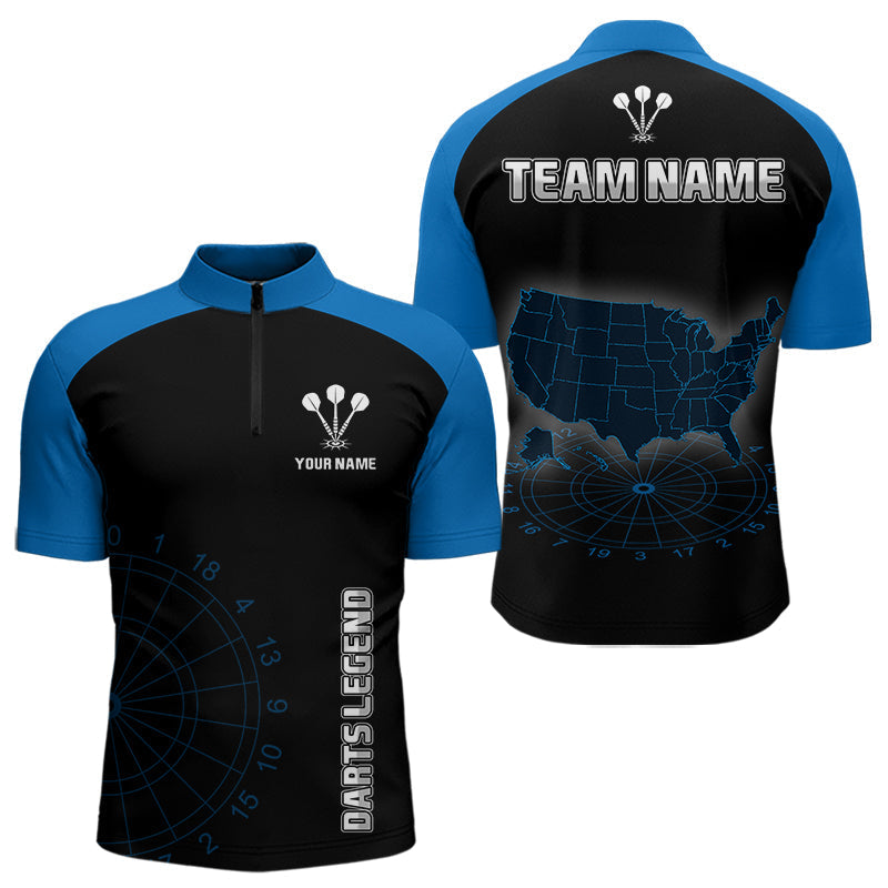 Blisscorners Navy Lightning US Map Dartboard Men's Darts Shirt - Custom Name For Dart Players