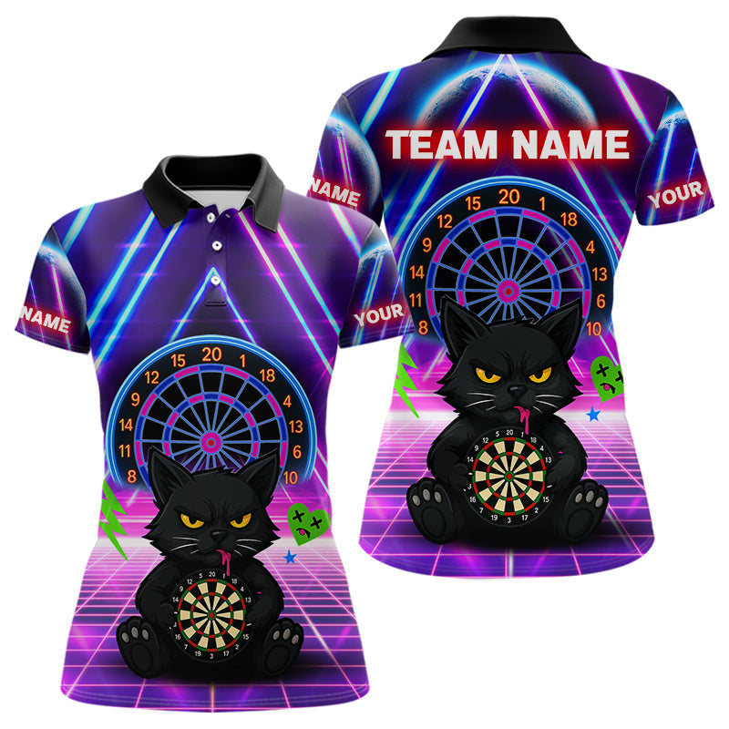 Blisscorners Dark Cat & Neon Electric Men's Darts Shirt - Custom Name For Dart Players