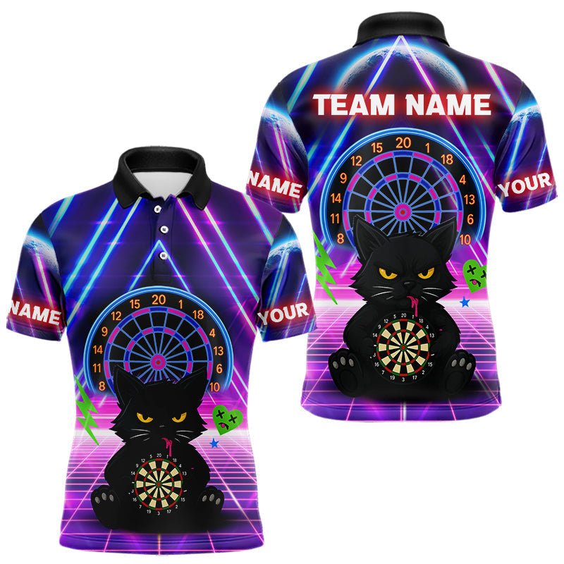 Blisscorners Dark Cat & Neon Electric Men's Darts Shirt - Custom Name For Dart Players MT1006