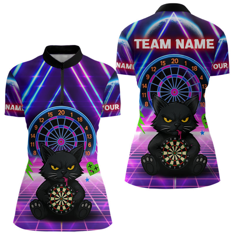 Blisscorners Dark Cat & Neon Electric Men's Darts Shirt - Custom Name For Dart Players