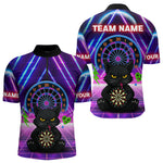 Blisscorners Dark Cat & Neon Electric Men's Darts Shirt - Custom Name For Dart Players
