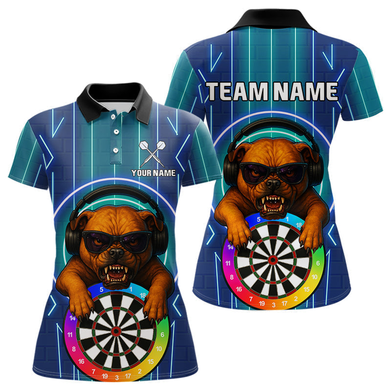 Blisscorners Darts & Cool Bulldog Tech Neon Men's Darts Shirt - Custom Name For Dart Players