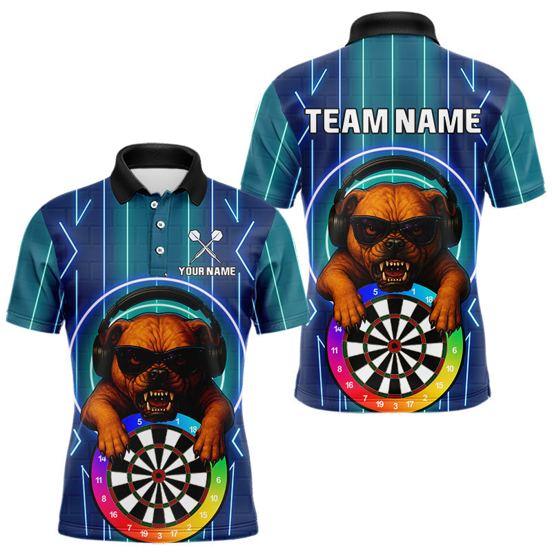 Blisscorners Darts & Cool Bulldog Tech Neon Men's Darts Shirt - Custom Name For Dart Players