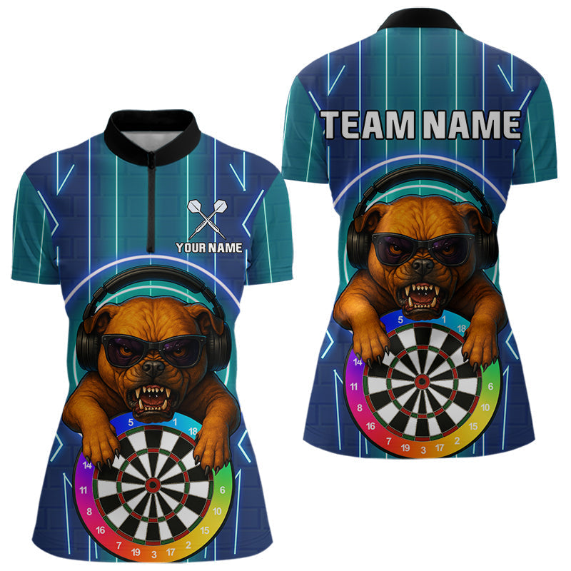 Blisscorners Darts & Cool Bulldog Tech Neon Men's Darts Shirt - Custom Name For Dart Players
