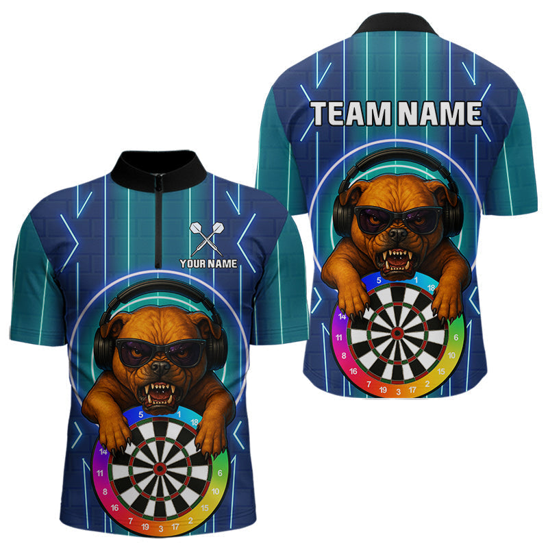 Blisscorners Darts & Cool Bulldog Tech Neon Men's Darts Shirt - Custom Name For Dart Players