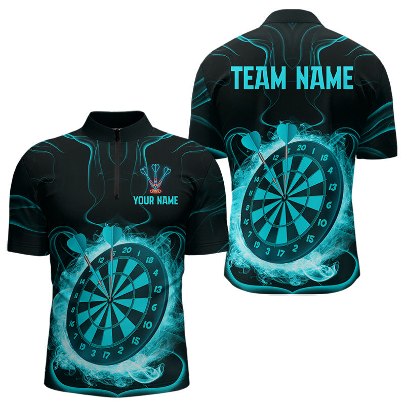 Blisscorners Lightning Smoke Turquoise Dartboard Men's Darts Shirt - Custom Name For Players LM1506
