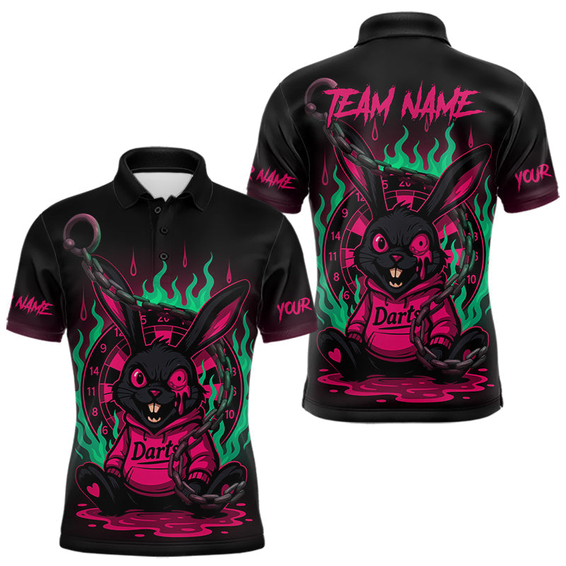 Blisscorners Flaming Rabbit & Pink Dartboard Darts Shirt For Men - Custom Name & Team Jersey LM3006