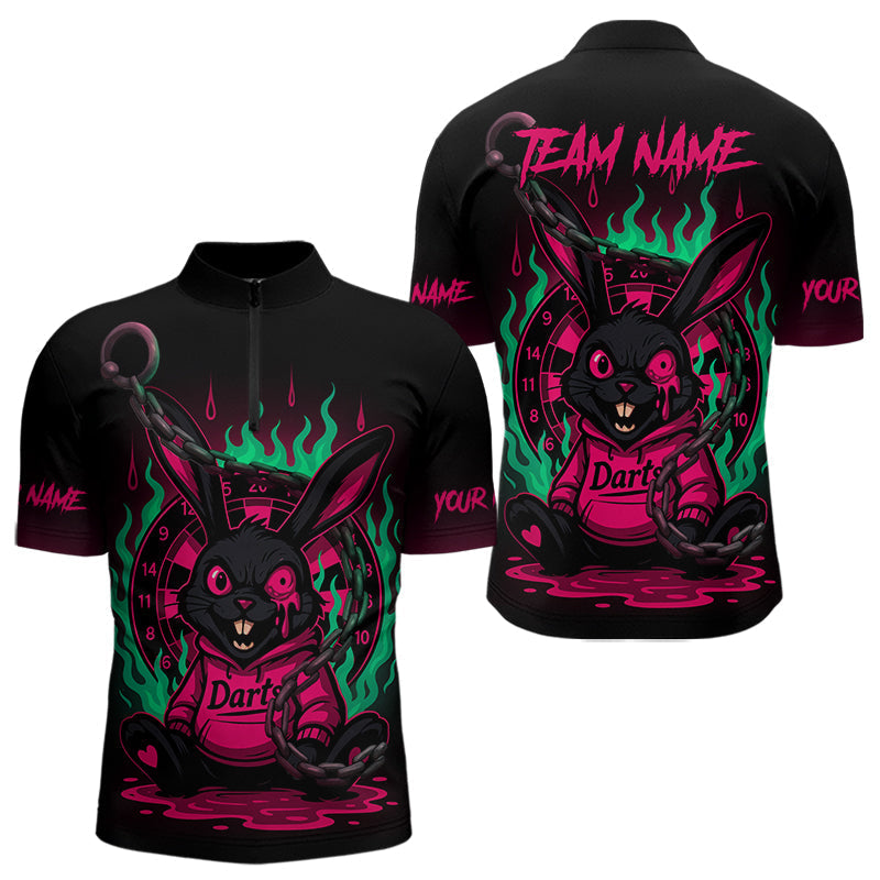 Blisscorners Flaming Rabbit & Pink Dartboard Darts Shirt For Men - Custom Name & Team Jersey LM3006