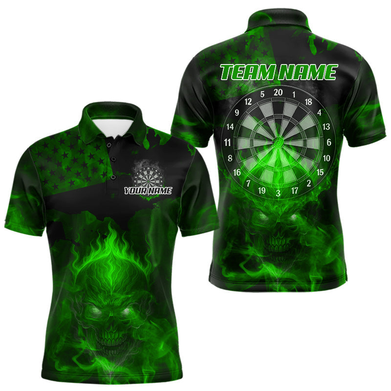 Blisscorners US Flag & Skull Custom Patriotic Green Dart Polo Shirts For Men, Dart Team Jerseys LM2007