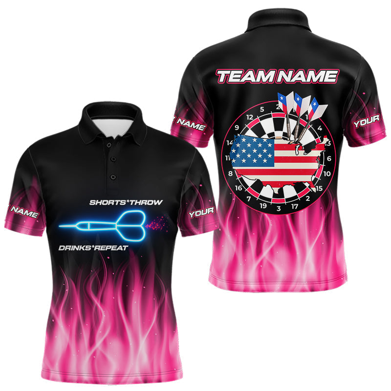 Maxxcorners US Flag Dartboard & Dart Arrows Custom Flaming Darts Shirt For Men | Opt1 - Pink MT0307