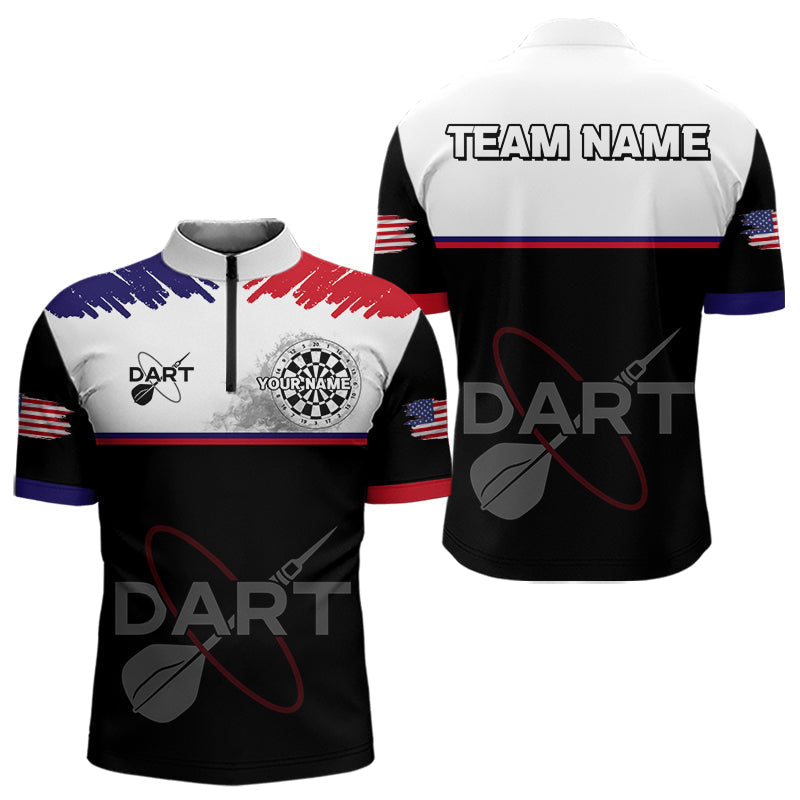 Blisscorners American Flag Grey Smoke Dartboard Men's Darts Shirt - Custom Name For Darts Jersey
