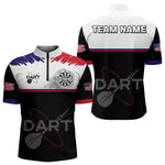 Blisscorners American Flag Grey Smoke Dartboard Men's Darts Shirt - Custom Name For Darts Jersey
