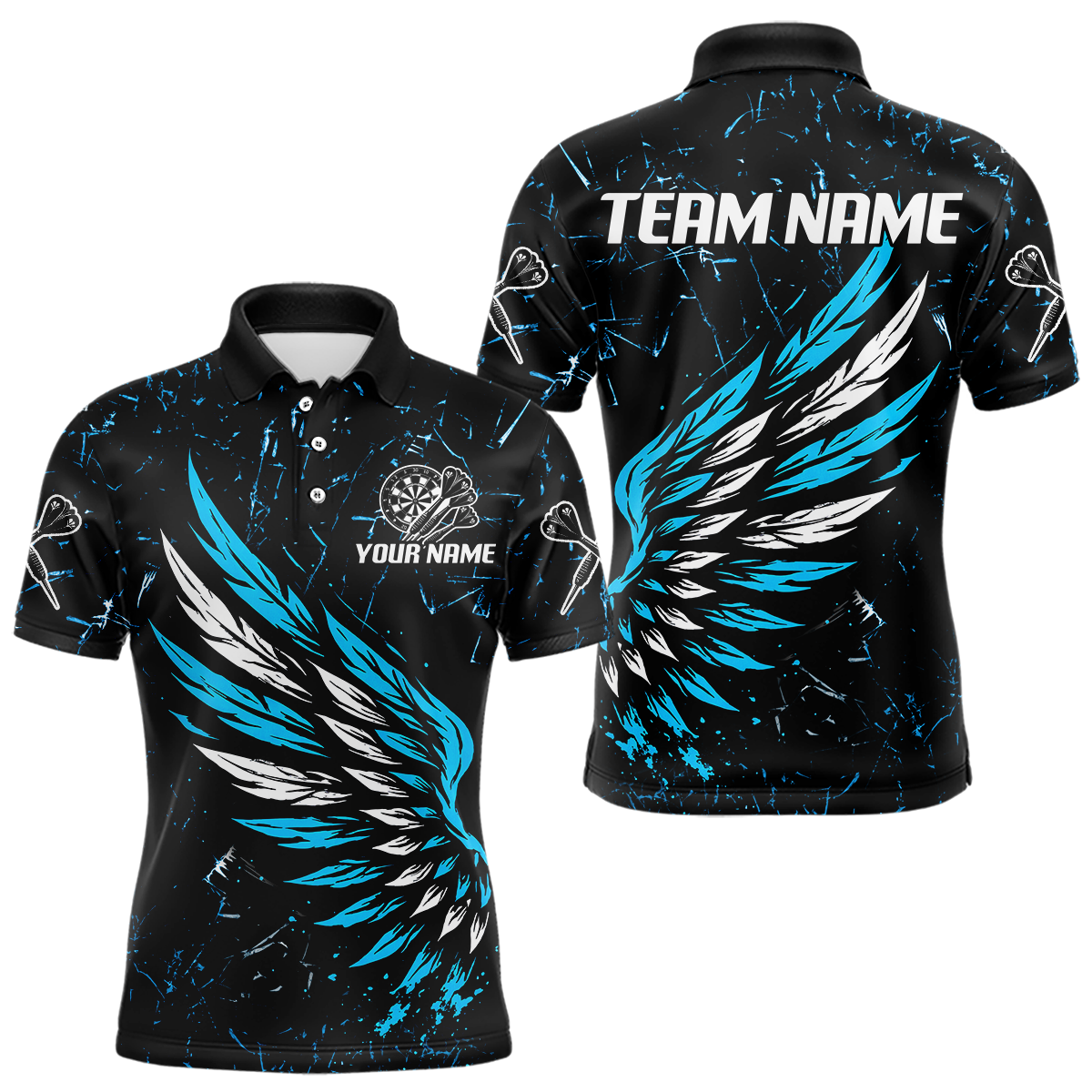 Blisscorners Custom White-Blue Wings Grunge Style Dart Shirt For Men, Dart Team Jerseys