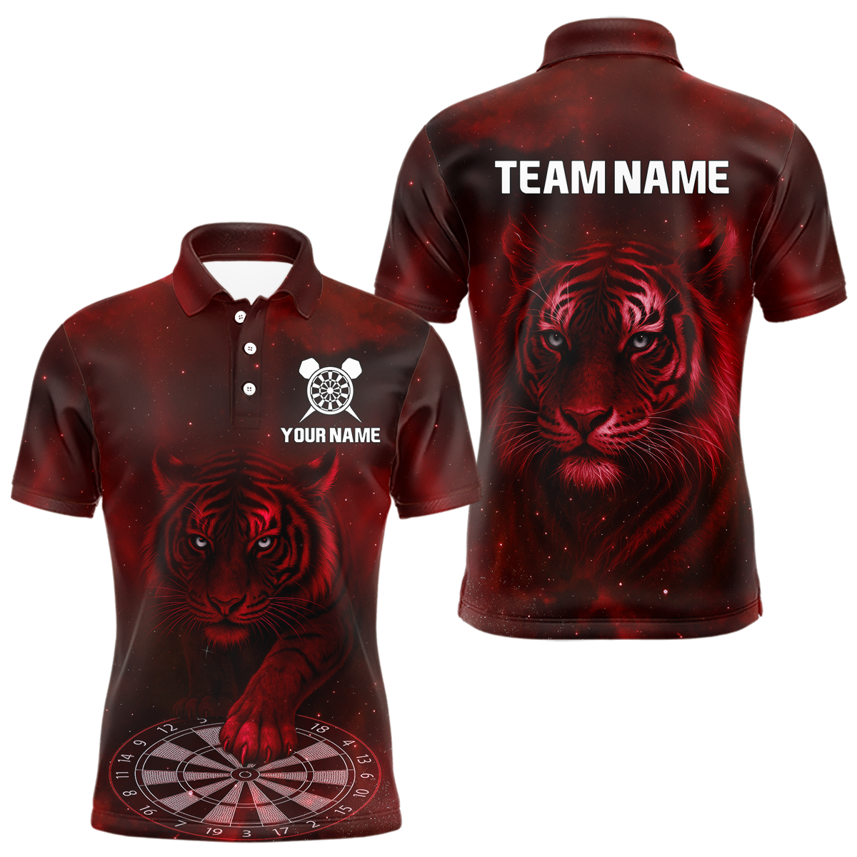 Blisscorners Red Galaxy Tiger Dartboard Men's Darts Team Shirt - Custom Name For Darts Jersey LM1506