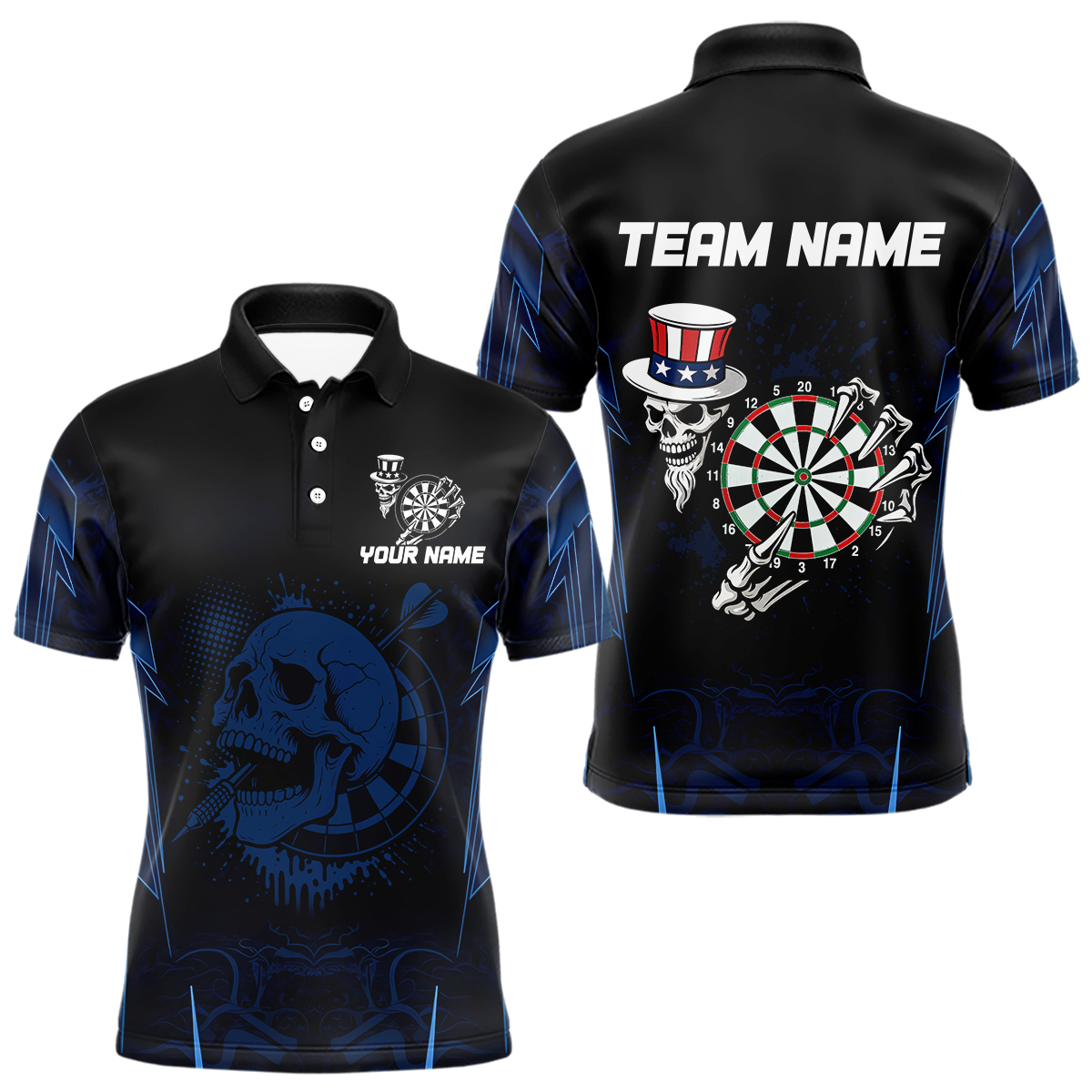 Blisscorners USA Gothic Skull Dartboard Men's Darts Team Shirt - Custom Name For Players MT1706