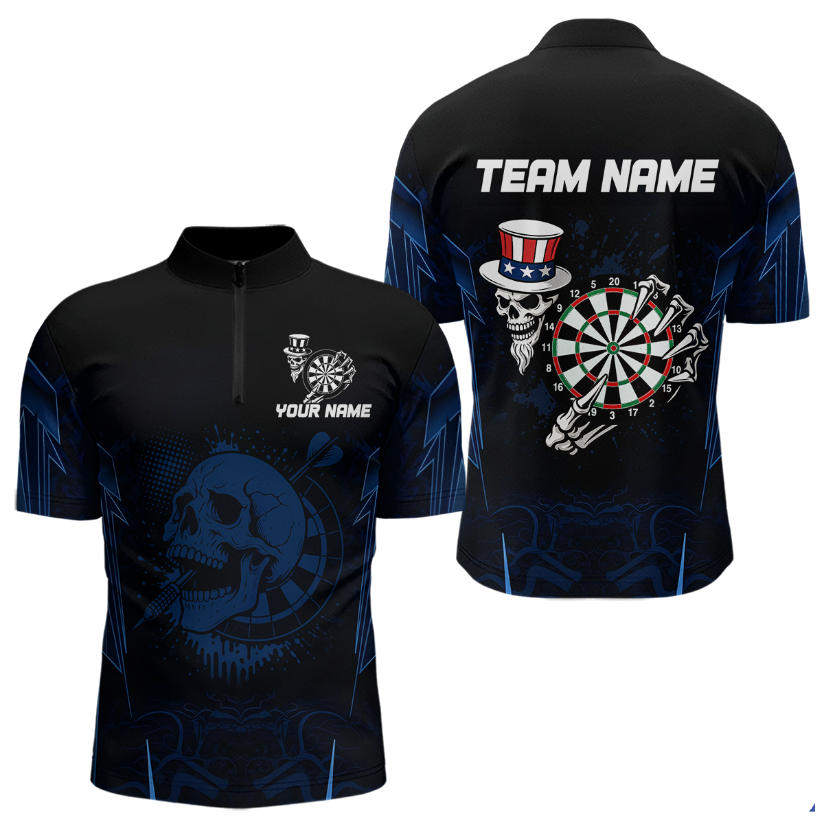 Blisscorners USA Gothic Skull Dartboard Men's Darts Team Shirt - Custom Name For Players MT1706