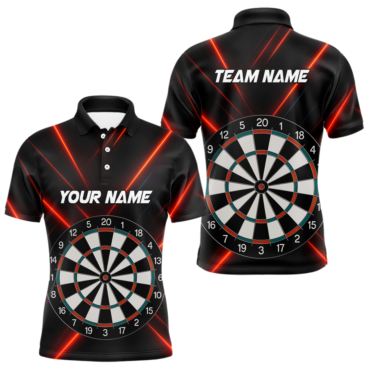 Blisscorners Men's Personalized Darts Shirt With Red Laser Streaks And Dual Dartboards