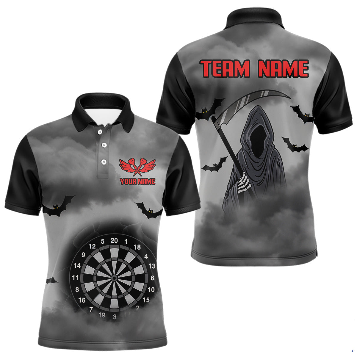 Blisscorners The Grim With Grey Smoke Black Dartboard Darts Shirt For Men - Custom Darts Jersey MT2306