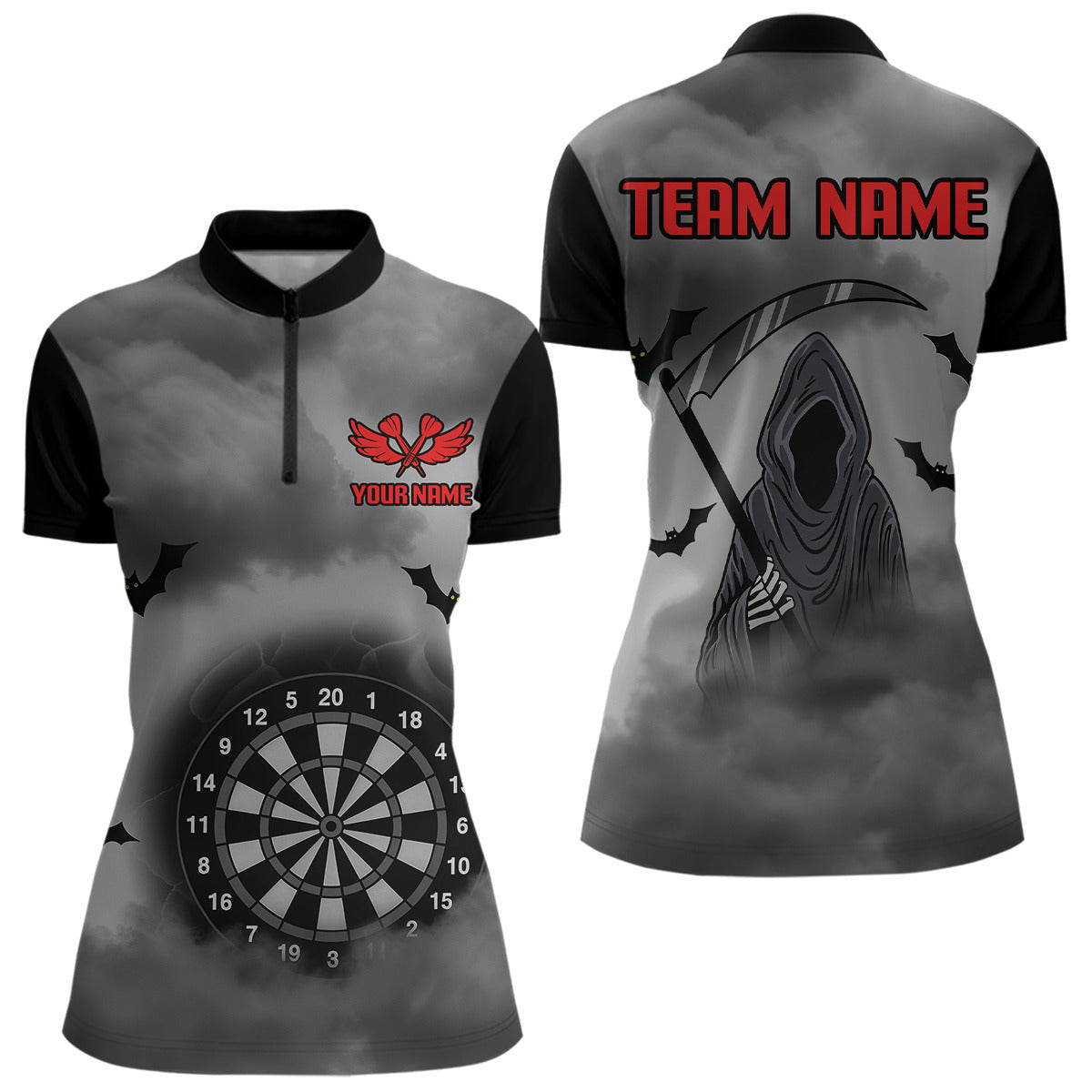 Blisscorners The Grim With Grey Smoke Black Dartboard Darts Shirt For Men - Custom Darts Jersey MT2306