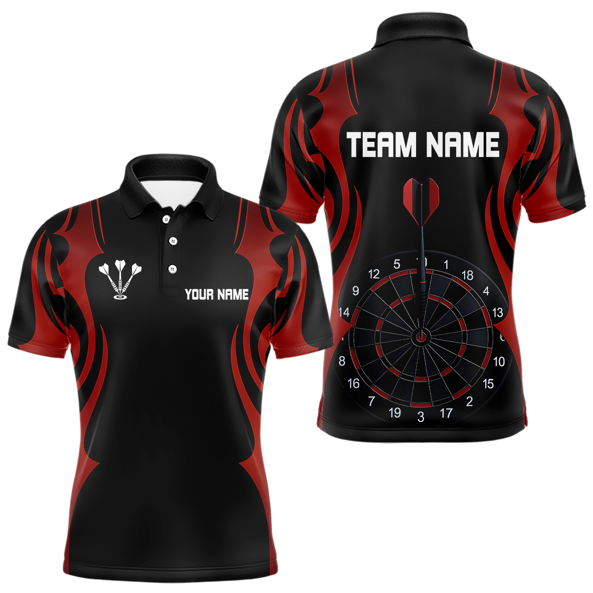 Blisscorners Custom Men's Darts Shirt With Red And Darkness Dartboards, Darts Team Jersey