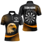 Blisscorners Custom Men’s Darts Shirt, Pearl Eagle With Yellow Halftone And Smoky Dartboard