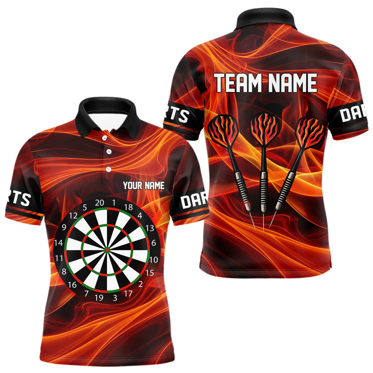 Blisscorners Orange Waving Lines Flame Dart Arrow Men's Darts Shirt - Custom Name & Team Jersey LM3006
