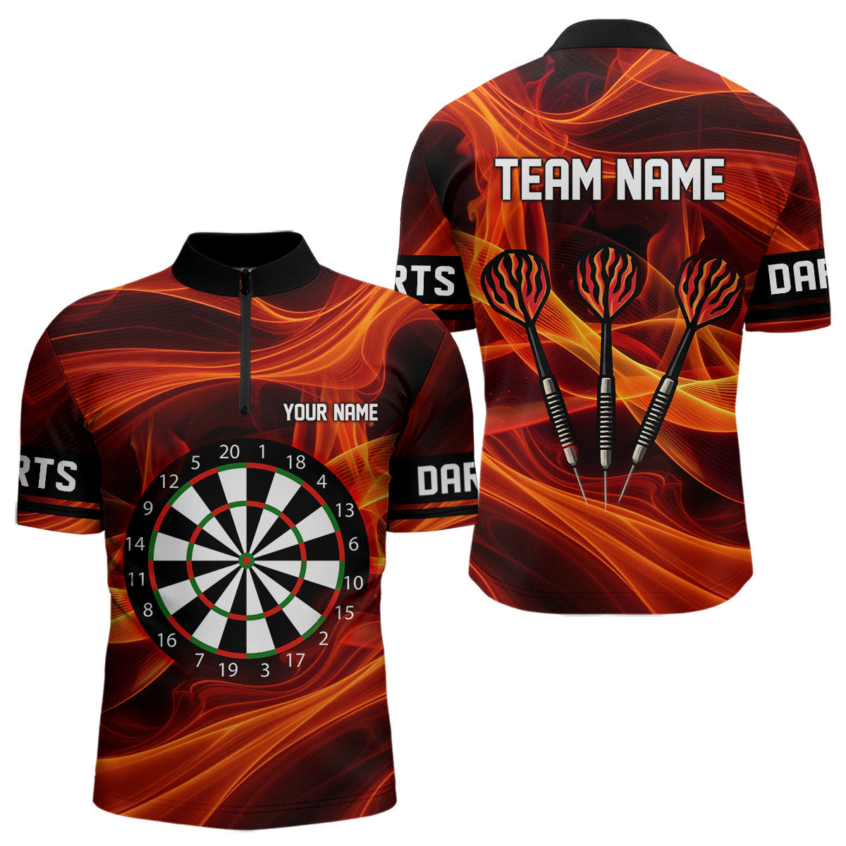 Blisscorners Orange Waving Lines Flame Dart Arrow Men's Darts Shirt - Custom Name & Team Jersey LM3006
