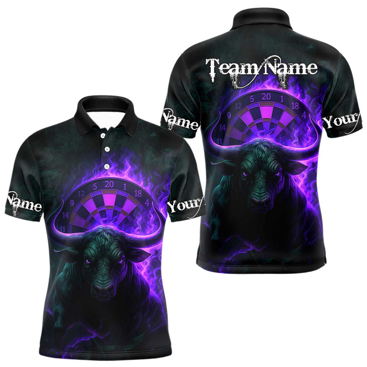 Blisscorners Purple Flaming Dartboard & Bull Darts Shirt For Men - Custom Name & Team Jersey LM3006
