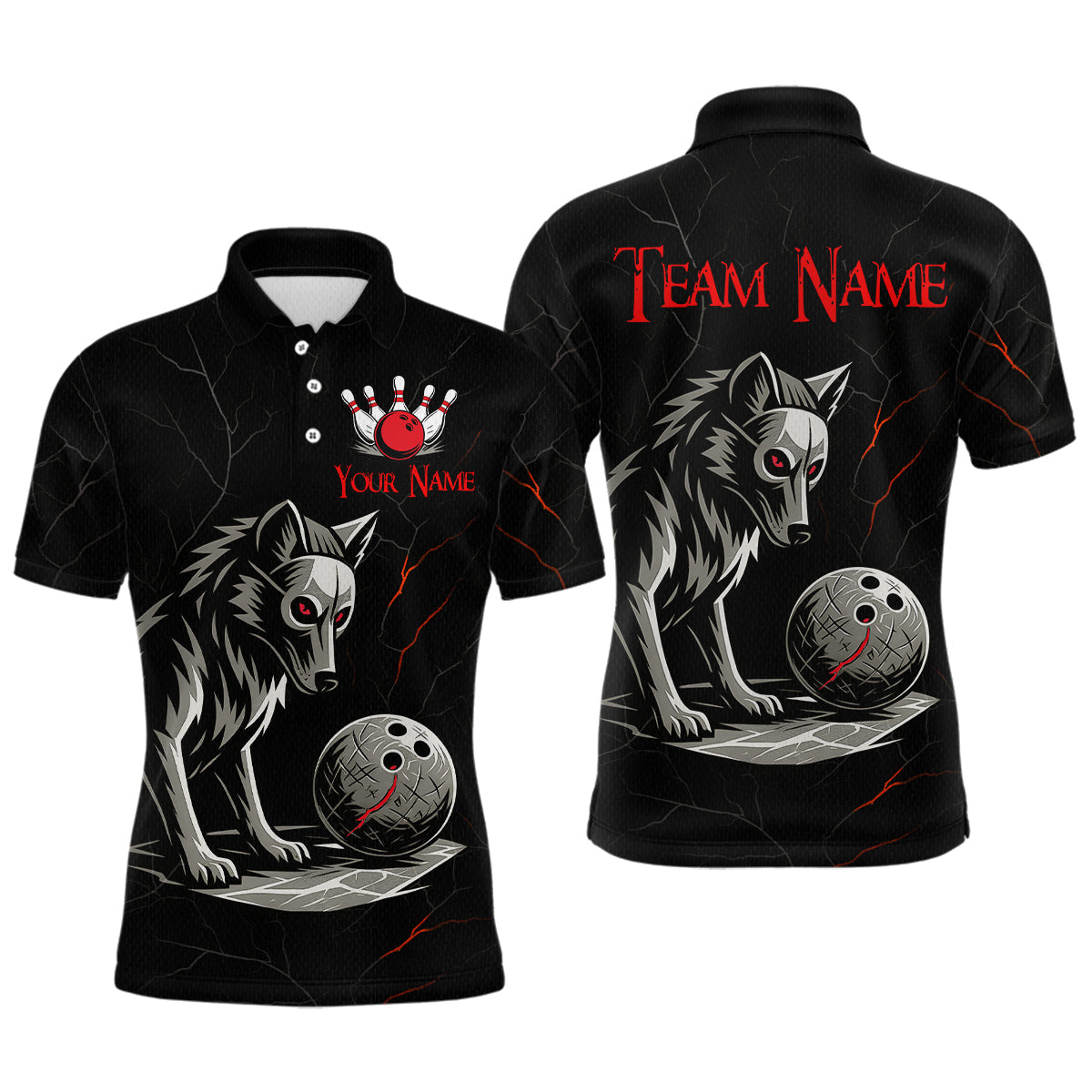 Blisscorners Wolf Bowling Shirt for Men Custom Bowling Team Jersey Black Polo & Quarter-Zip Bowling Unisex MT1607