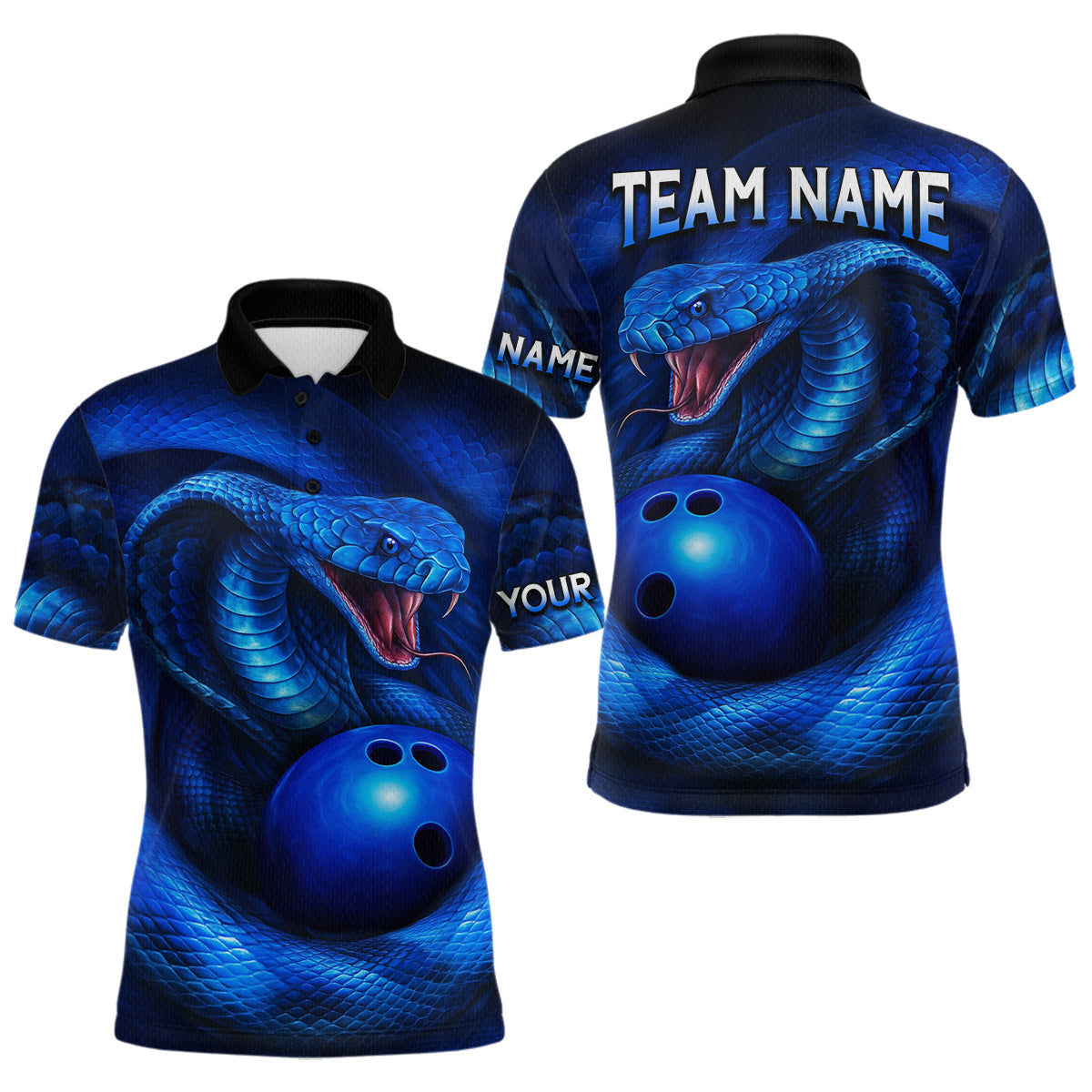 Blisscorners Custom 3D Blue Cobra Snake Bowling Team Shirt Bowling Jersey Outfit for Men Polo & Quarter-Zip MT1607