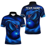 Blisscorners Custom 3D Blue Cobra Snake Bowling Team Shirt Bowling Jersey Outfit for Men Polo & Quarter-Zip MT1607