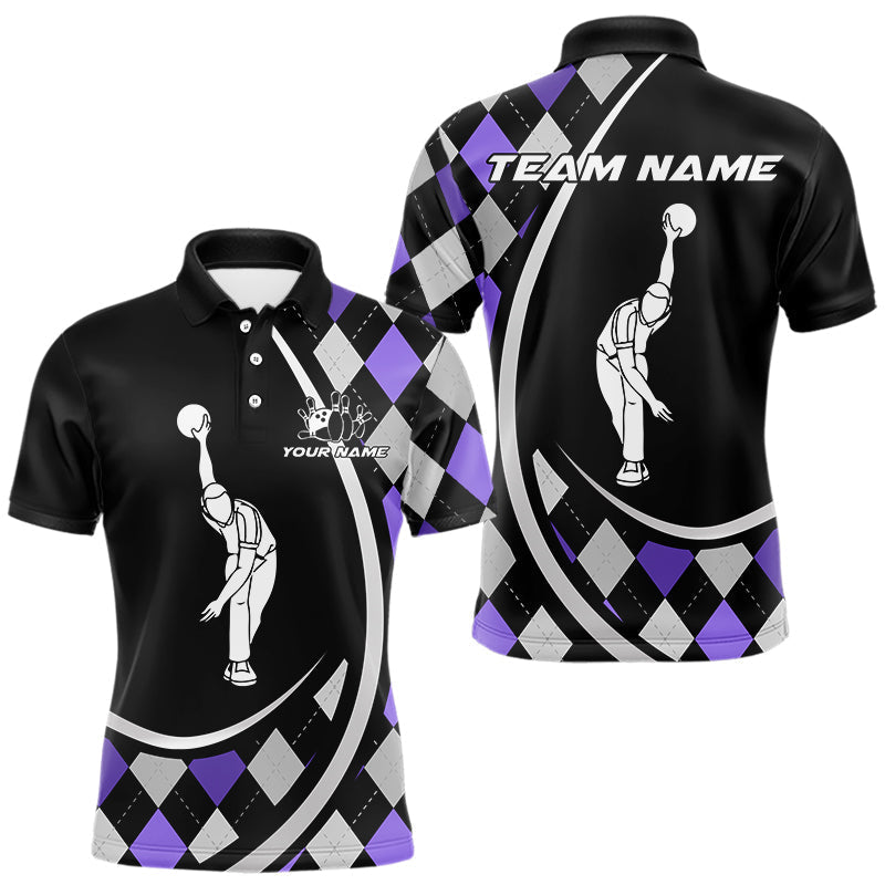 Blisscorners Purple Argyle Pattern Bowling Jersey for Men Custom Polo & 1/4-Zip Bowling Team Shirt Bowling GiftMT1607